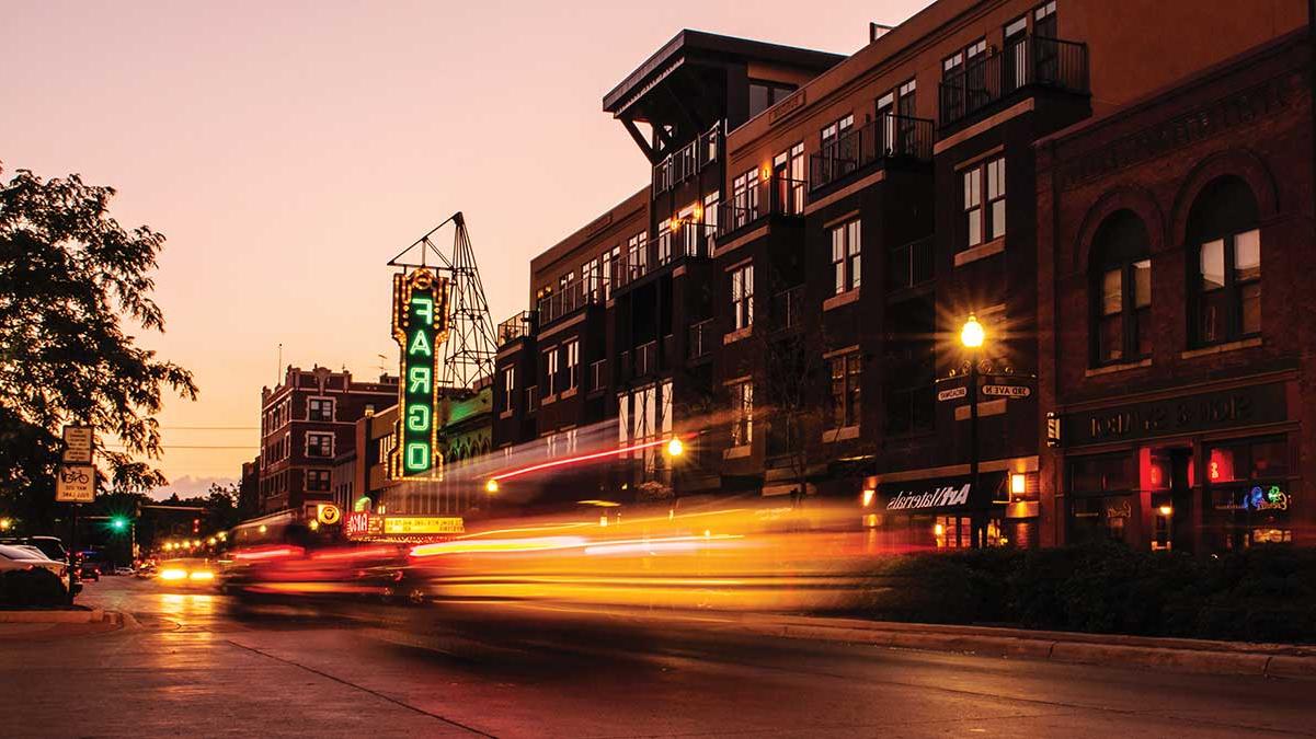 broadway downtown Fargo at dusk